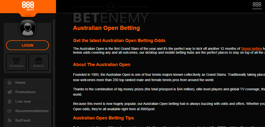 888sport Australian Open betting