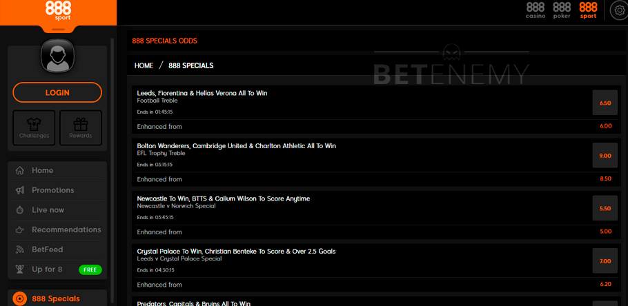 888sports specials bettings