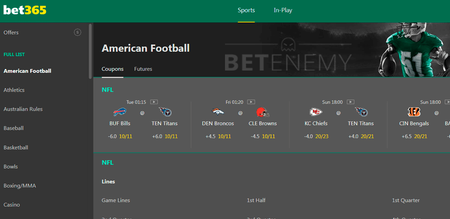 Bet365 American football betting