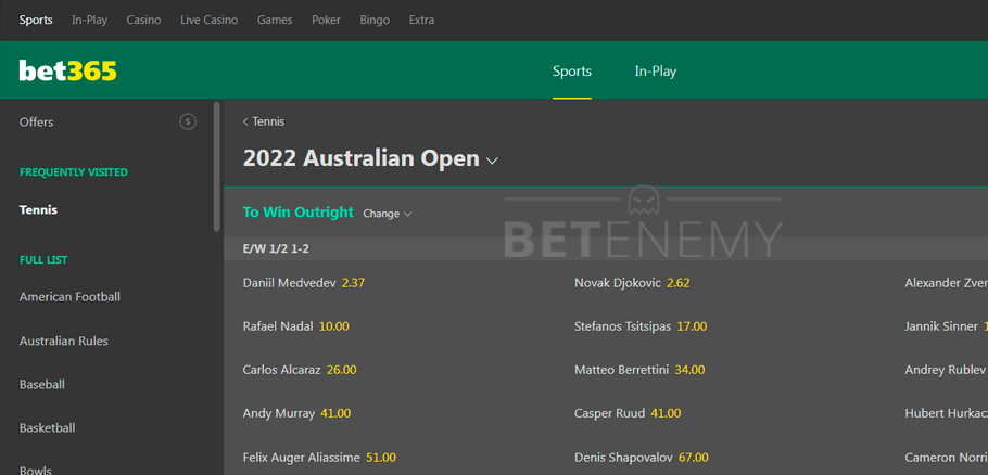 Bet365 Australian Open betting