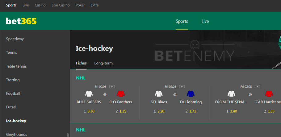 Bet365 ice hockey betting