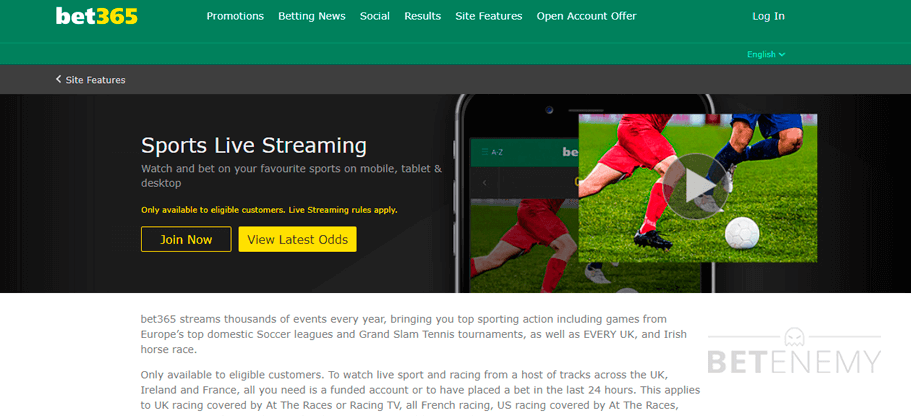 Bet365 live streaming option