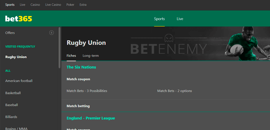 Bet365 Rugby Union betting
