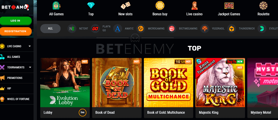 Betamo casino homepage