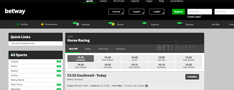 Betway Each way betting