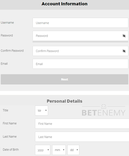 Betway open account form