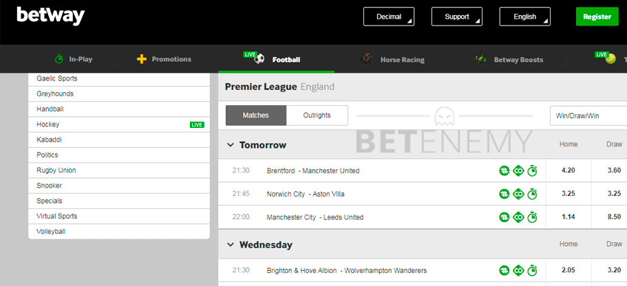 Betway win draw win bets