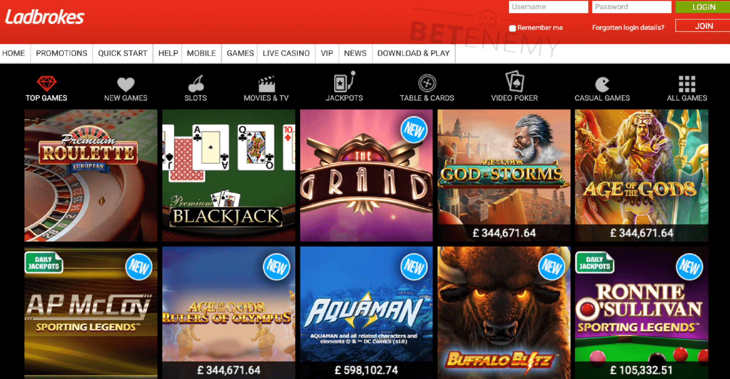 preview of live casino homepage ladbrokes