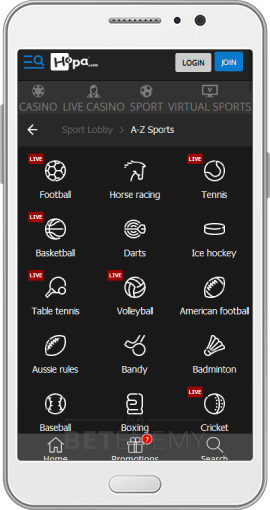 Hopa mobile sports bets