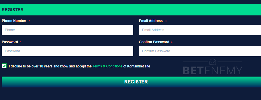 KonfamBet registration form