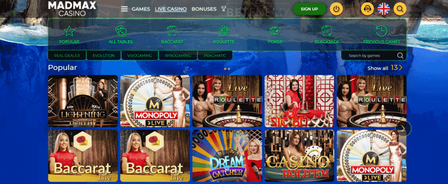 MadMax Casino Live Games