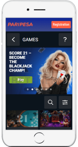 Games in Paripesa mobile app for iPhones