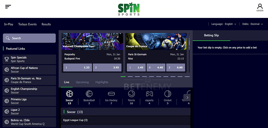 Spin Sports Chile Sportsbook