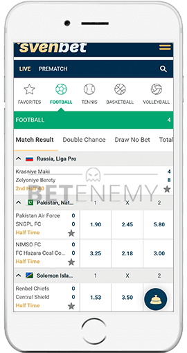 Betting live on Svenbet's version for iOS