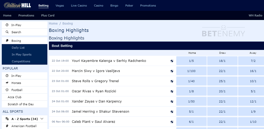 William Hill boxing betting